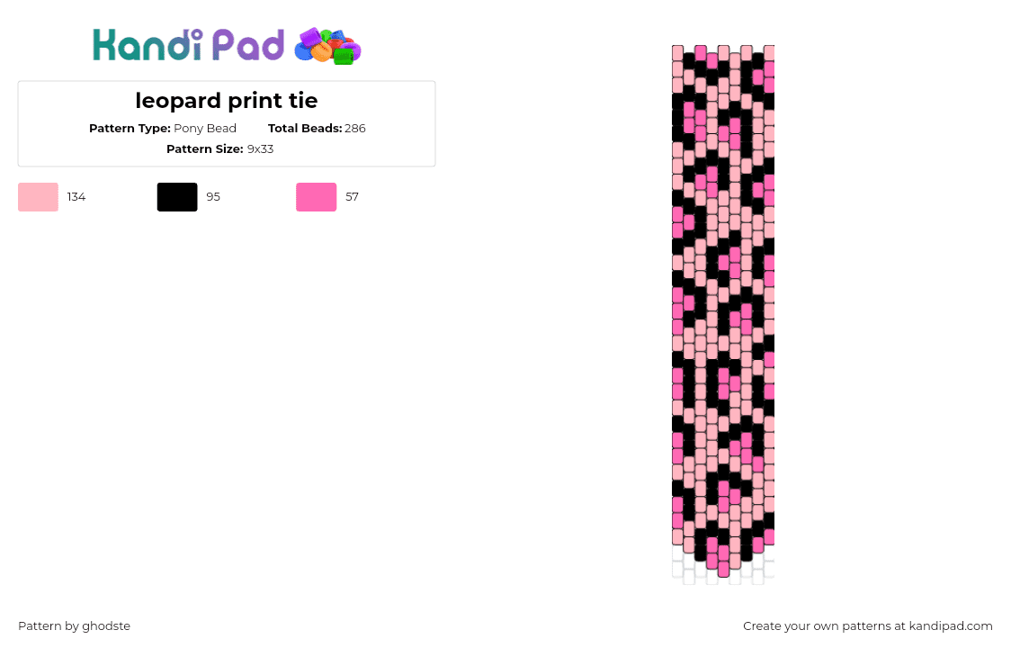 leopard print tie - Pony Bead Pattern by ghodste on Kandi Pad - leopard,tie,animal print,clothing,pink,black