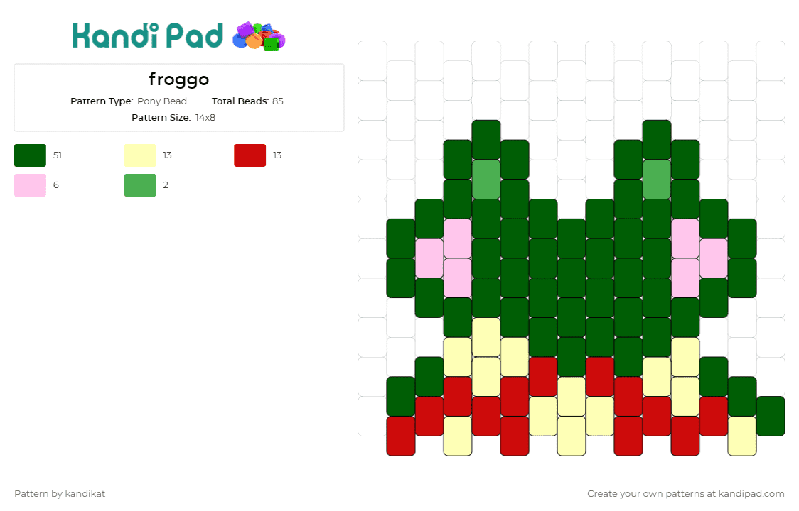 froggo - Pony Bead Pattern by kandikat on Kandi Pad - frog,cute