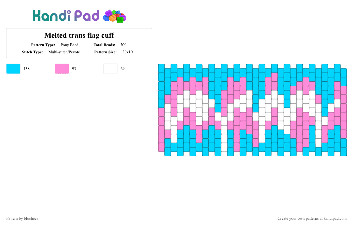 Melted trans flag cuff - Pony Bead Pattern by blucheez on Kandi Pad - pink,light blue,pride,trans,blucheez,cuff,melted,paint,flag