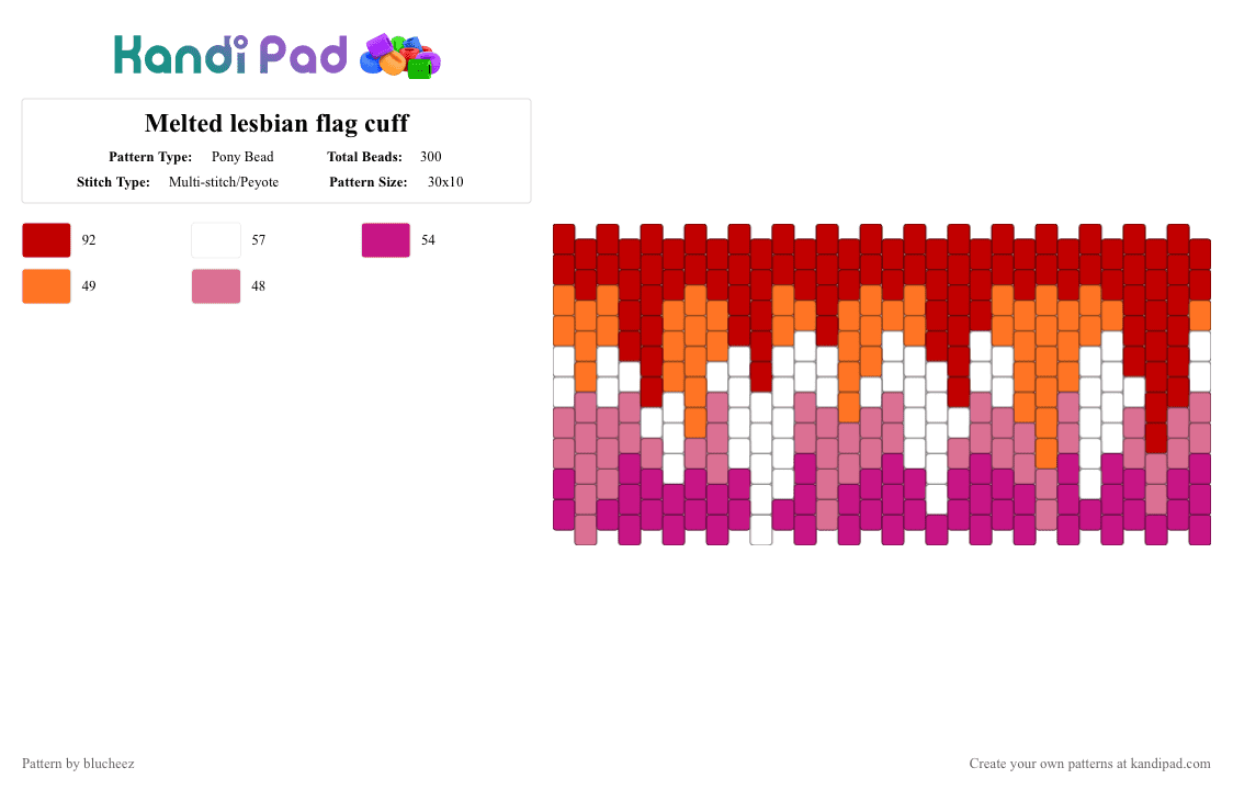 Melted lesbian flag cuff - Pony Bead Pattern by blucheez on Kandi Pad - red,pink,lesbian,pride,cuff,flag,blucheez,slime,drip,melt