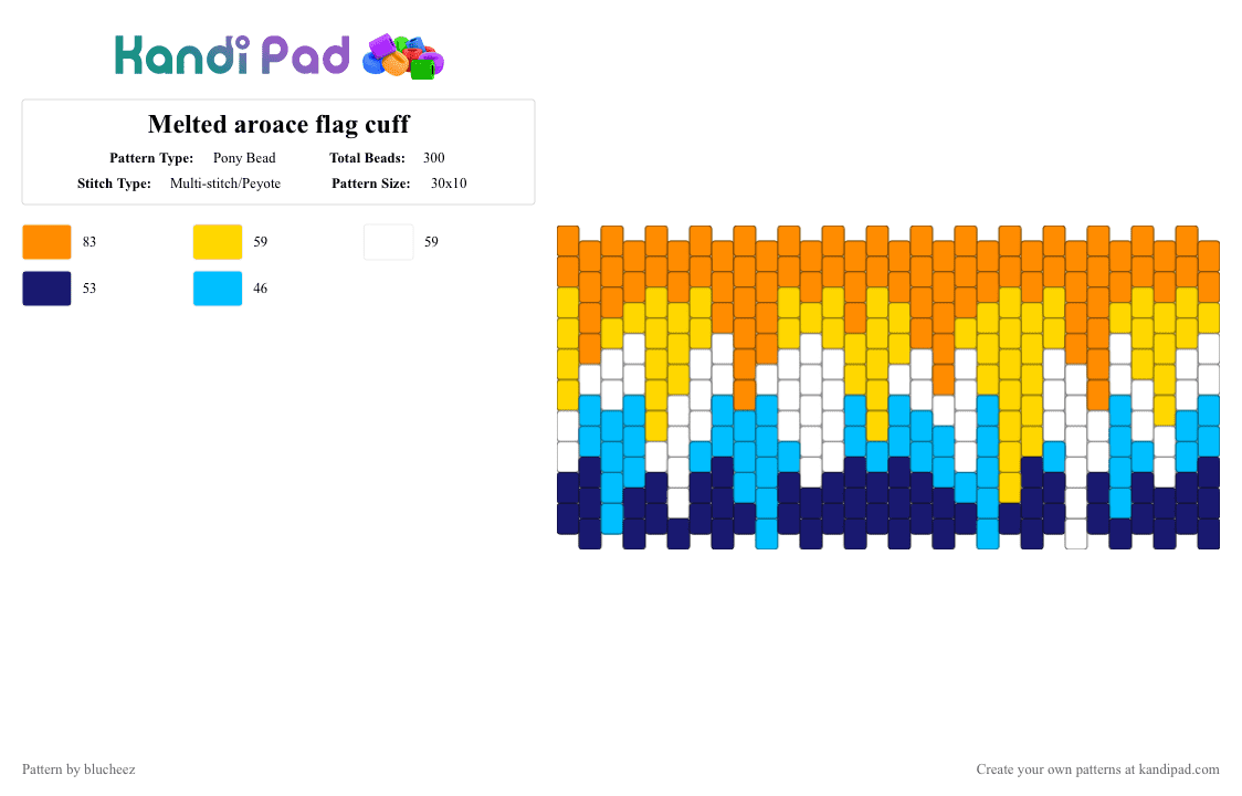 Melted aroace flag cuff - Pony Bead Pattern by blucheez on Kandi Pad - orange,yellow,aroace,pride,cuff,flag,melted,slime,blucheez,dripping