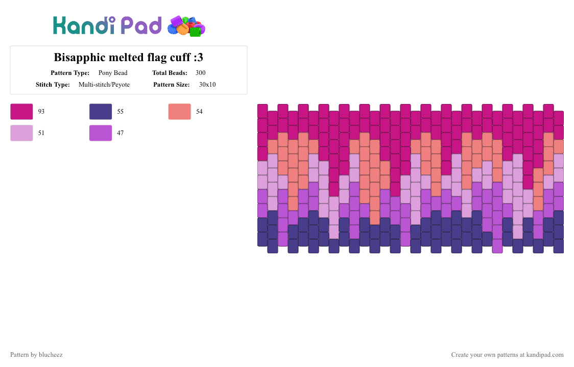 Melted bisapphic flag cuff :3 - Pony Bead Pattern by blucheez on Kandi Pad - pink,bisapphic,bisexual,sapphic,pride,flag,blucheez,melted,cuff