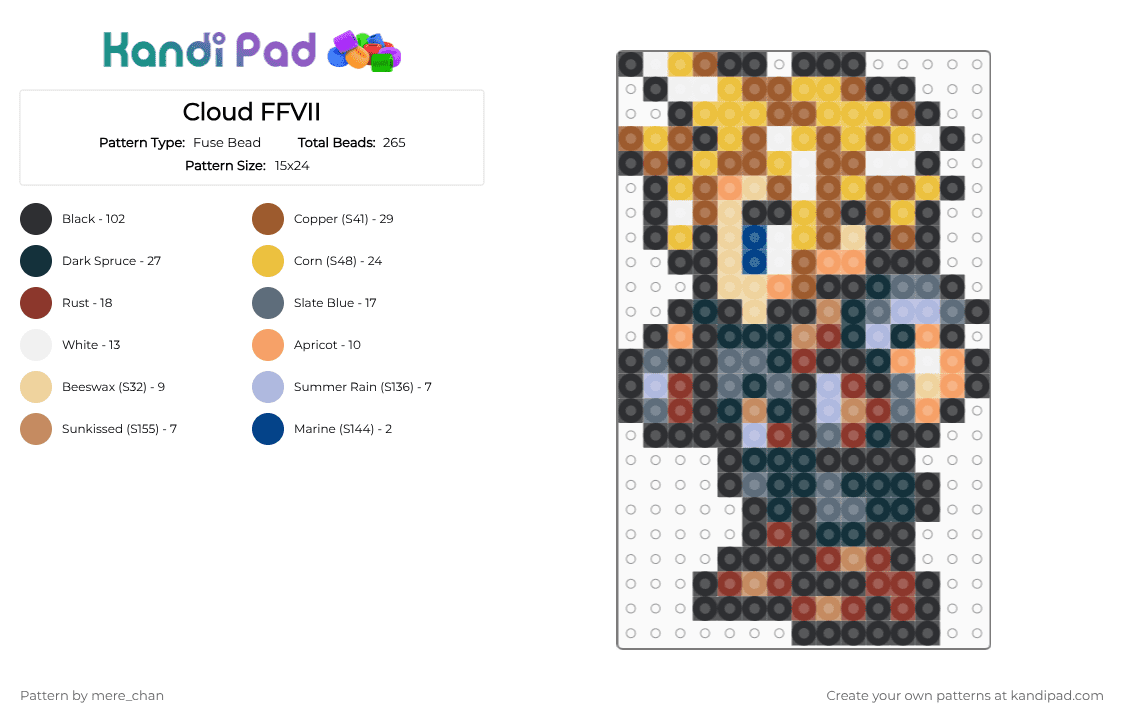 Cloud FFVII - Fuse Bead Pattern by mere_chan on Kandi Pad - black,yellow,tan,red,colorful,final fantasy,ffvii,ff7,cloud,strife,final fantasy vii,final fantasy 7