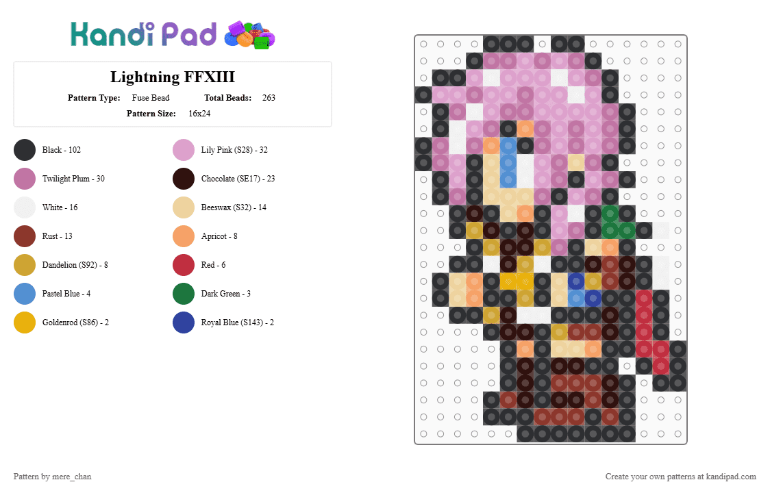 Lightning FFXIII - Fuse Bead Pattern by mere_chan on Kandi Pad - pink,orange,brown,red