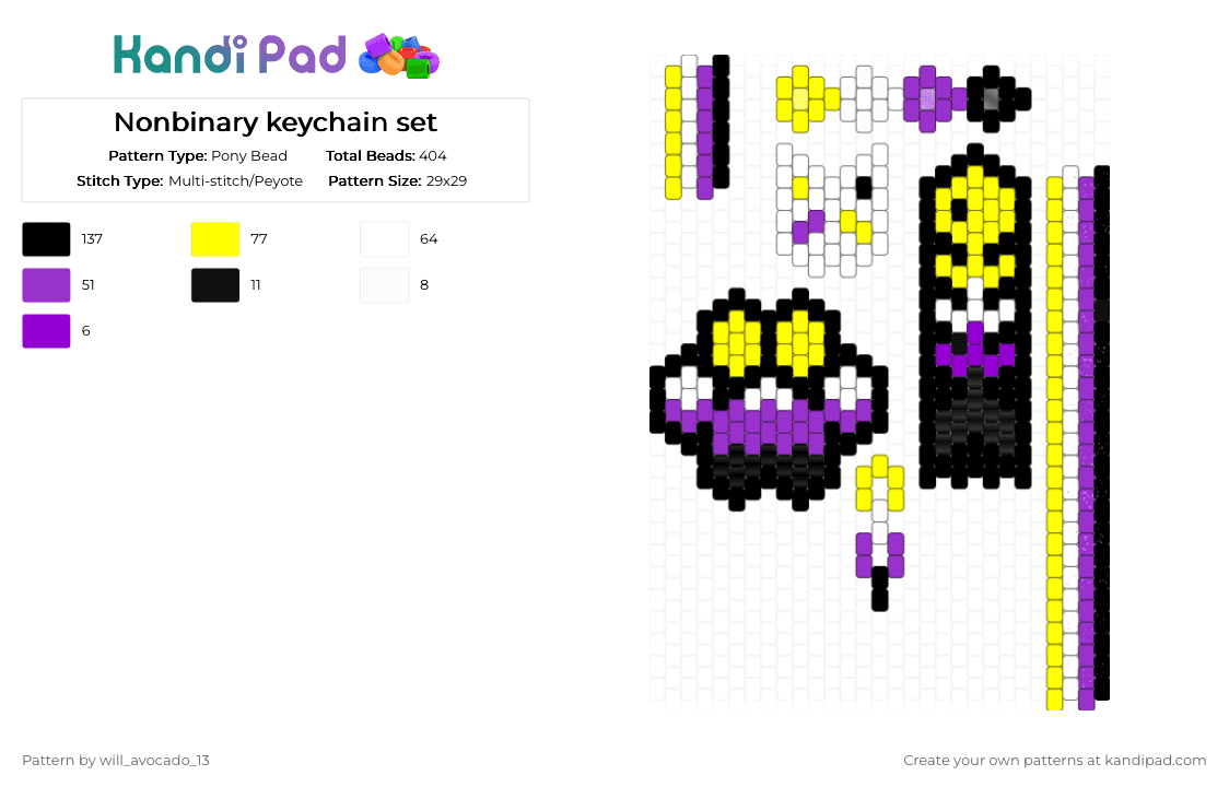 Nonbinary keychain set - Pony Bead Pattern by will_avocado_13 on Kandi Pad - yellow,purple