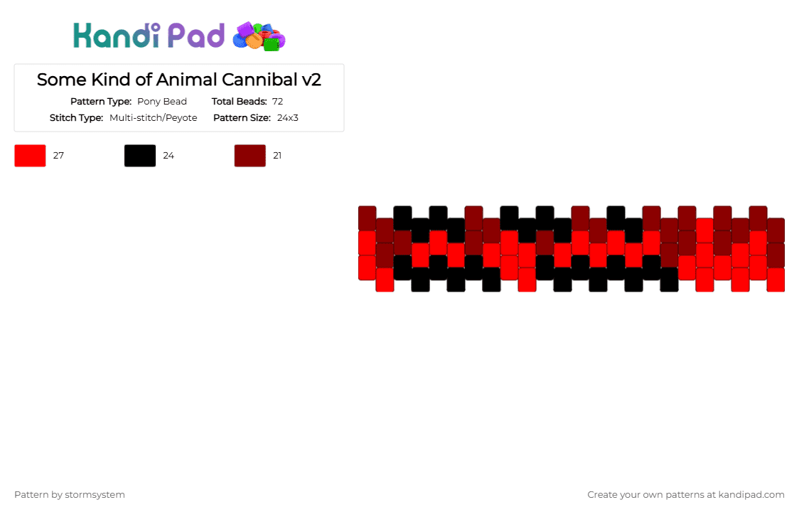 Some Kind of Animal Cannibal v2 - Pony Bead Pattern by stormsystem on Kandi Pad - black,red