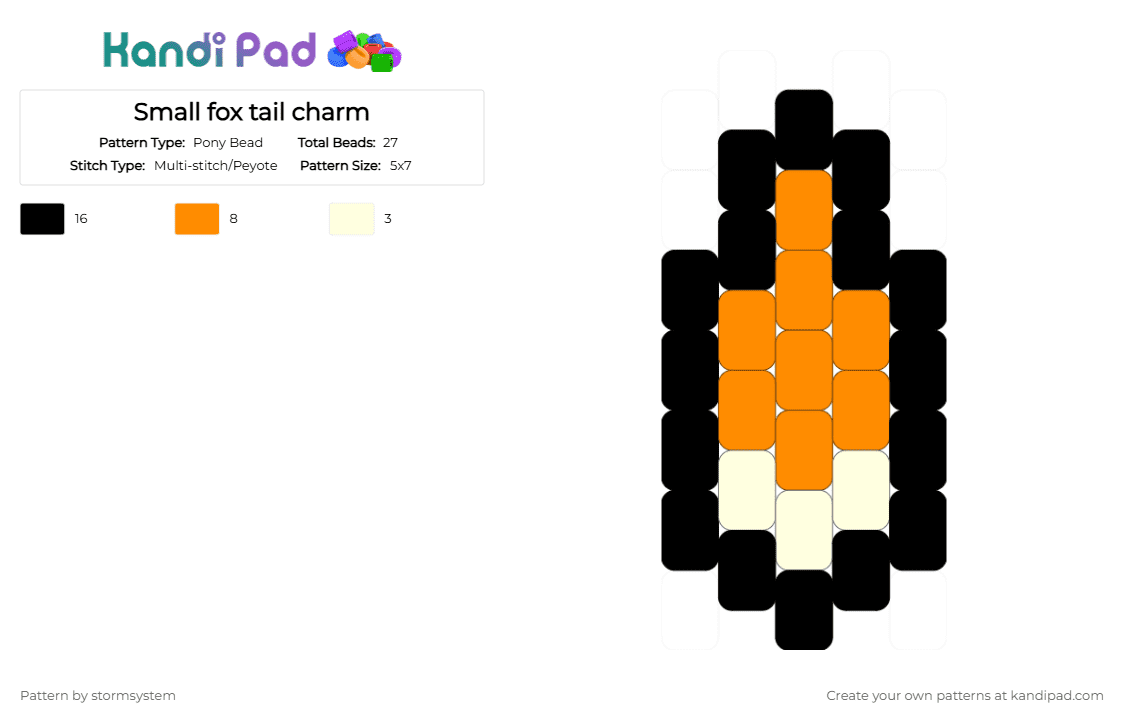 Small fox tail charm - Pony Bead Pattern by stormsystem on Kandi Pad - orange,white,fox,red,charm,small