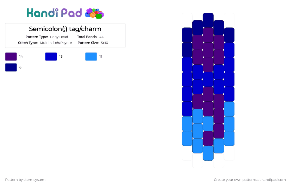 Semicolon(;) tag/charm - Pony Bead Pattern by stormsystem on Kandi Pad - purple