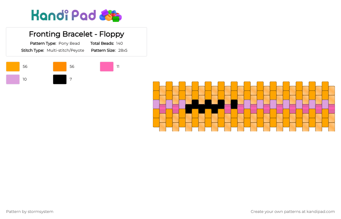 Fronting Bracelet - Floppy - Pony Bead Pattern by stormsystem on Kandi Pad - orange