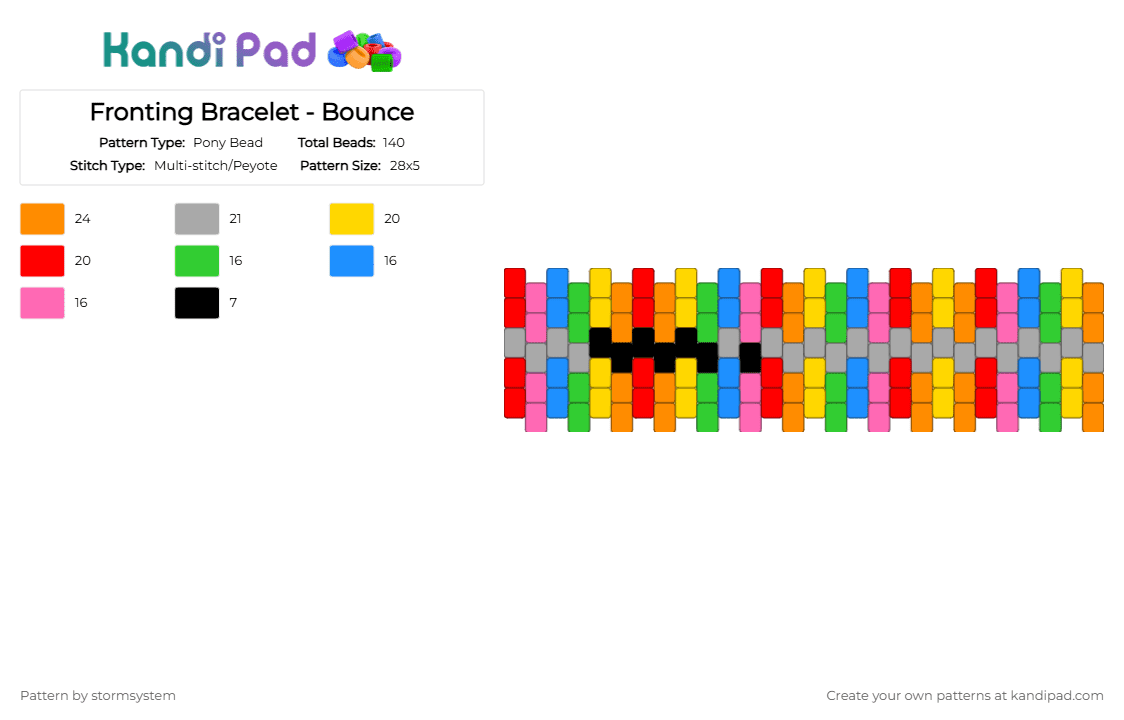 Fronting Bracelet - Bounce - Pony Bead Pattern by stormsystem on Kandi Pad - yellow,orange,red,beige