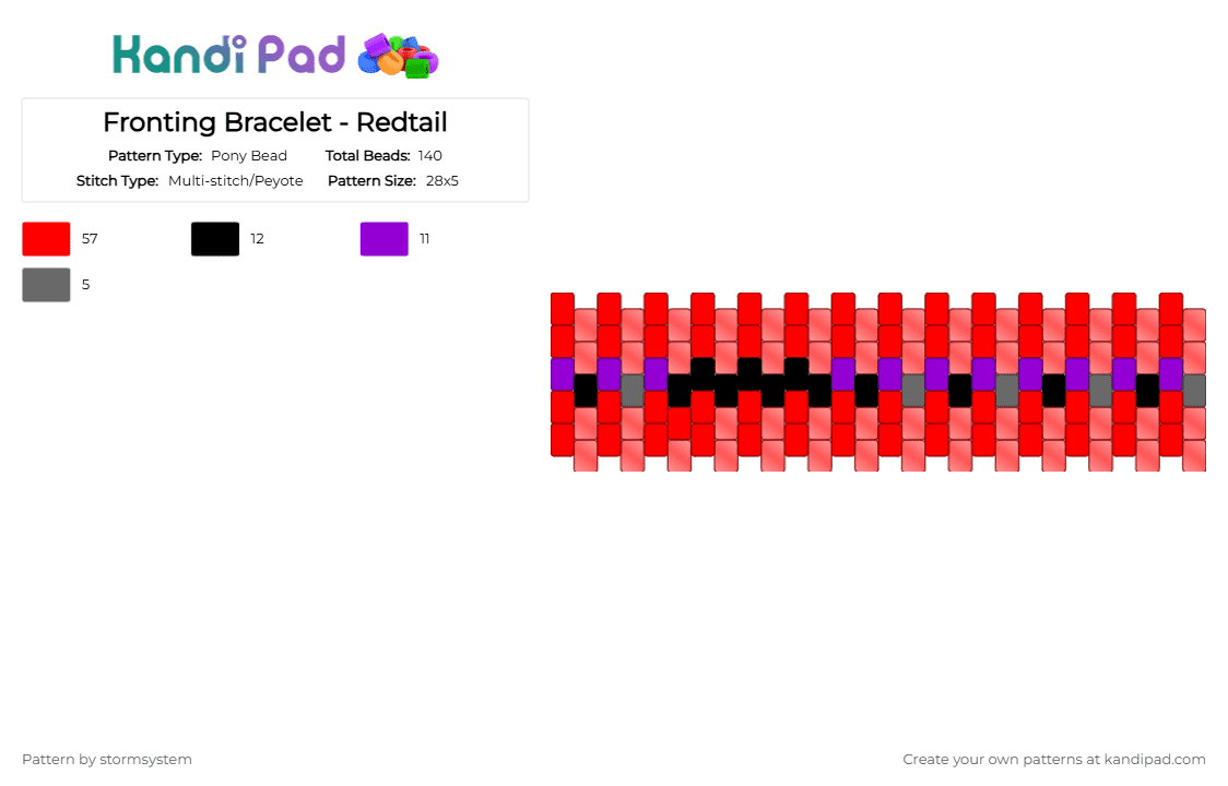 Fronting Bracelet - Redtail - Pony Bead Pattern by stormsystem on Kandi Pad - red