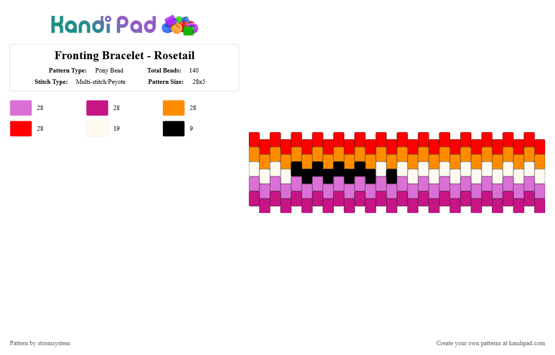 Fronting Bracelet - Rosetail - Pony Bead Pattern by stormsystem on Kandi Pad - pink