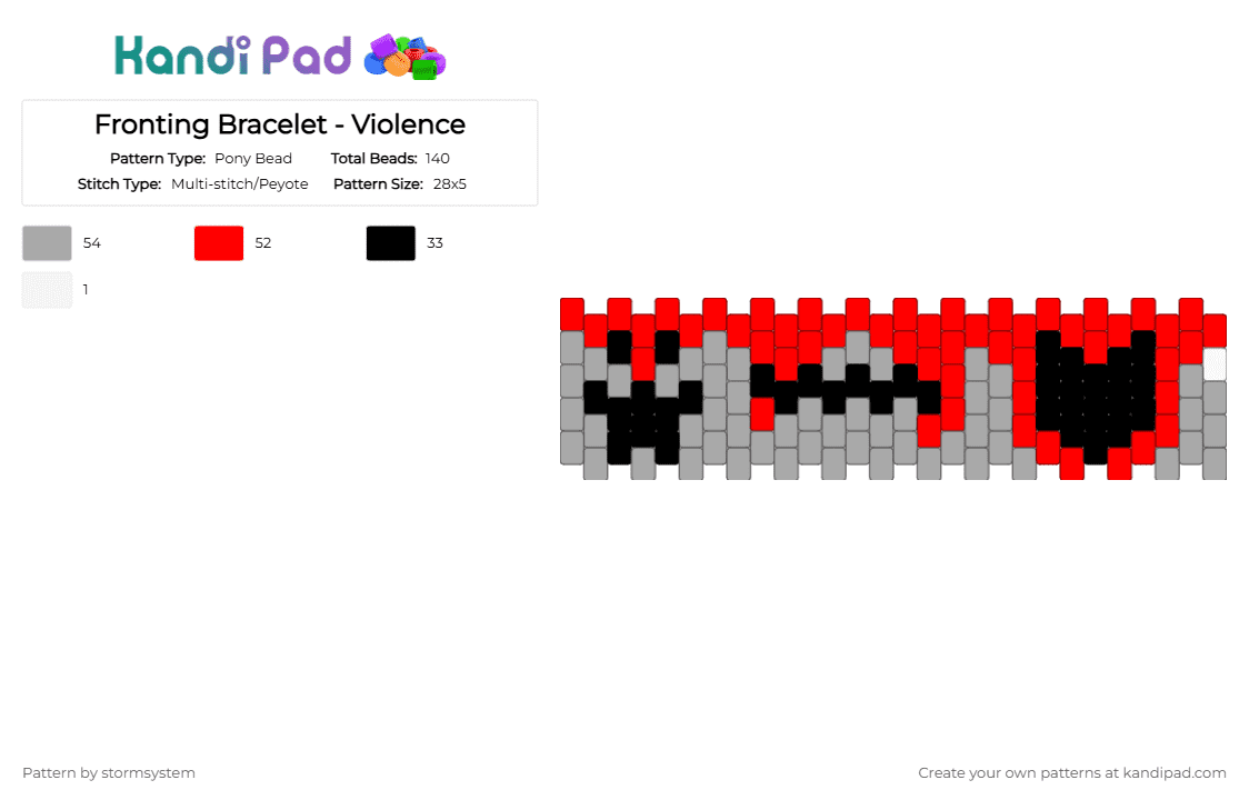 Fronting Bracelet - Violence - Pony Bead Pattern by stormsystem on Kandi Pad - beige,red