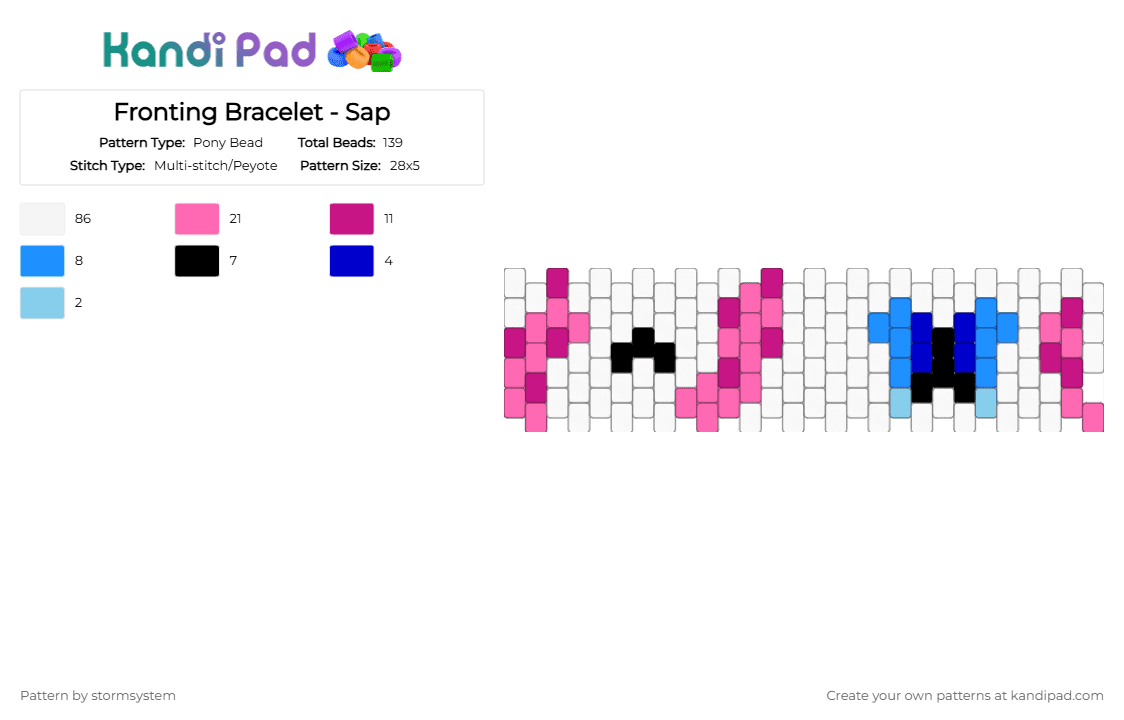 Fronting Bracelet - Sap - Pony Bead Pattern by stormsystem on Kandi Pad - white,pink