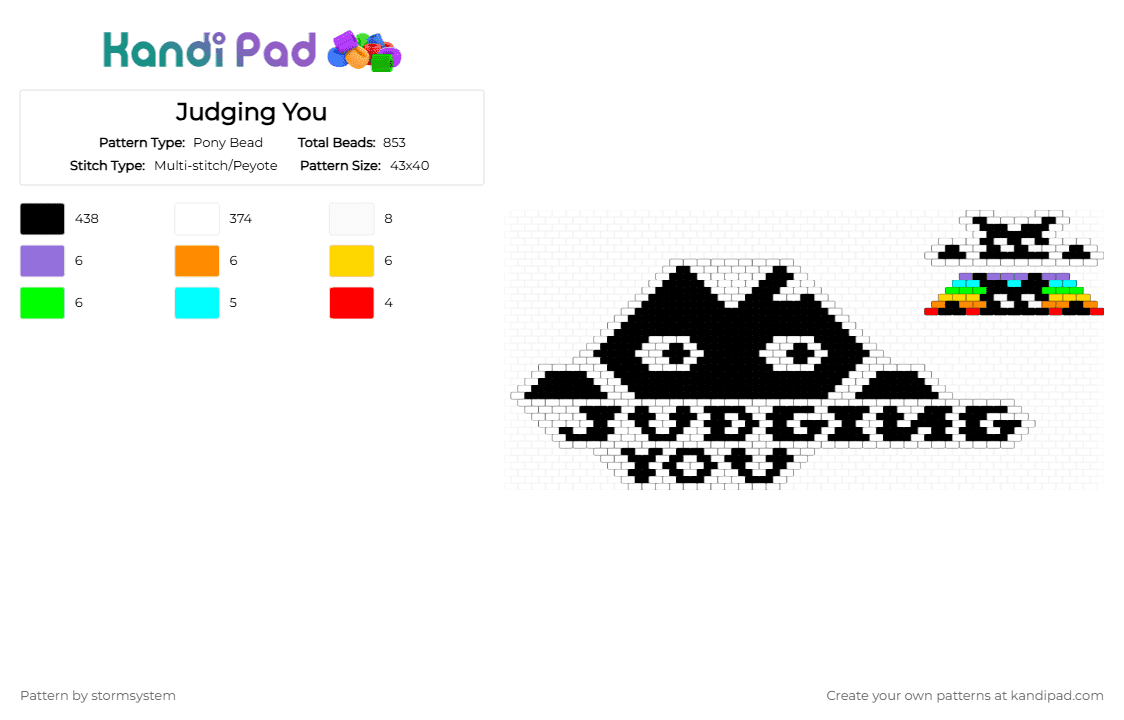 Judging You - Pony Bead Pattern by stormsystem on Kandi Pad - black, colorful, cotdstickers, green, orange, white