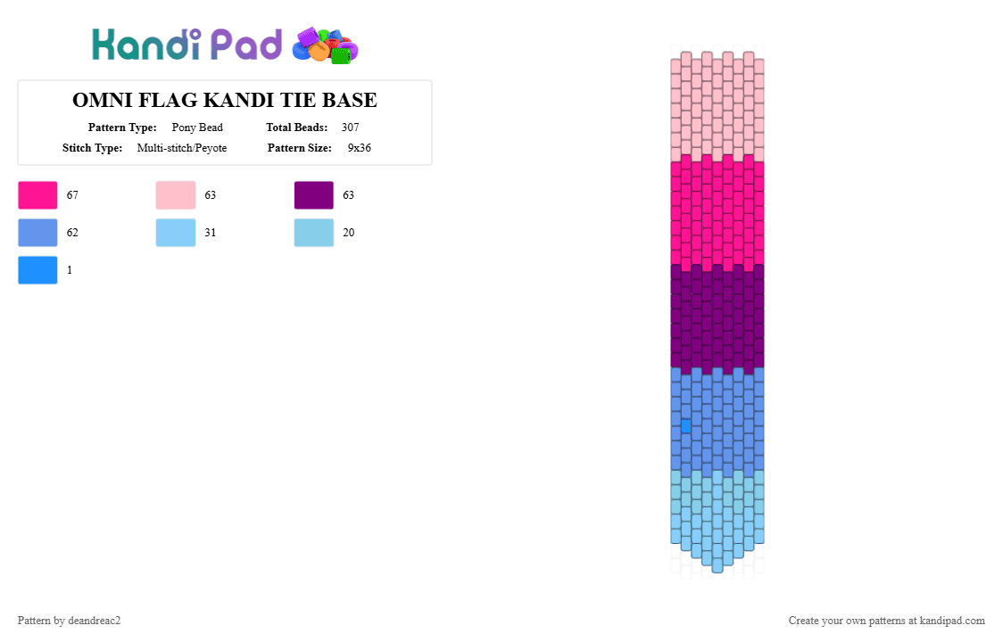 OMNI FLAG KANDI TIE BASE - Pony Bead Pattern by deandreac2 on Kandi Pad - light blue, pink