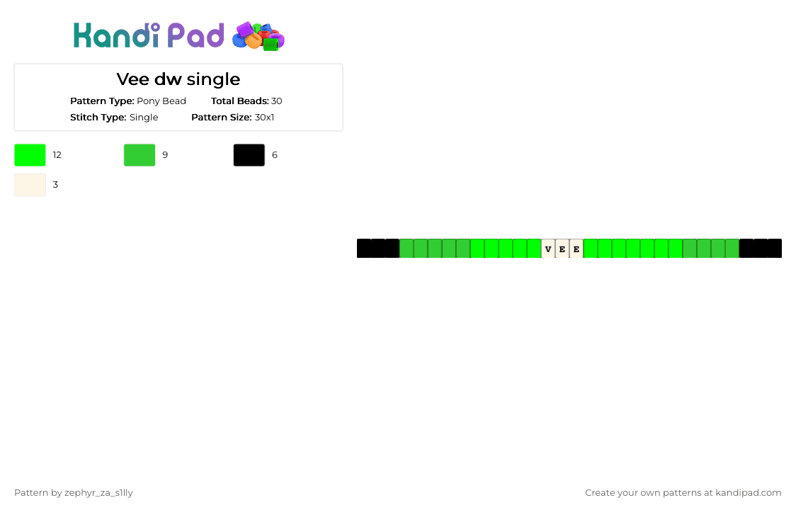 Vee dw single - Pony Bead Pattern by zephyr_za_s1lly on Kandi Pad - green,vee,game,dandysworld,single,veedw,character