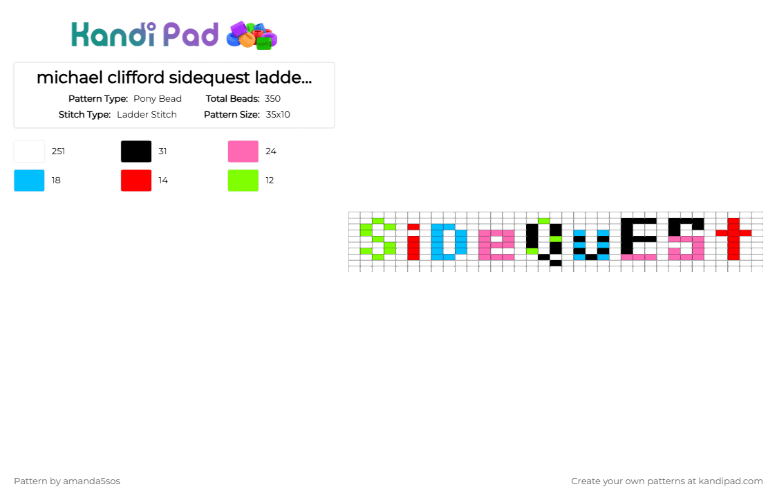 michael clifford sidequest ladder cuff - Pony Bead Pattern by amanda5sos on Kandi Pad - light blue, pink, white