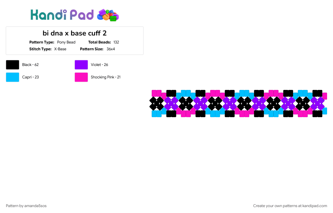 bi dna x base cuff 2 - Pony Bead Pattern by amanda5sos on Kandi Pad - purple