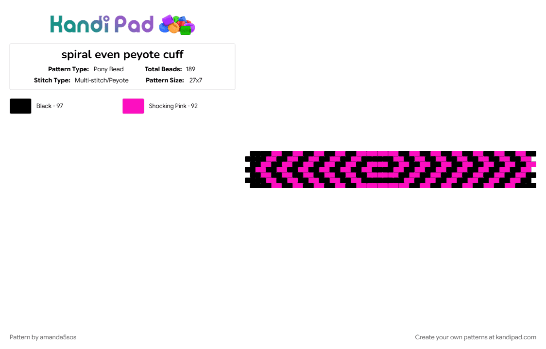 spiral even peyote cuff - Pony Bead Pattern by amanda5sos on Kandi Pad - black, pink