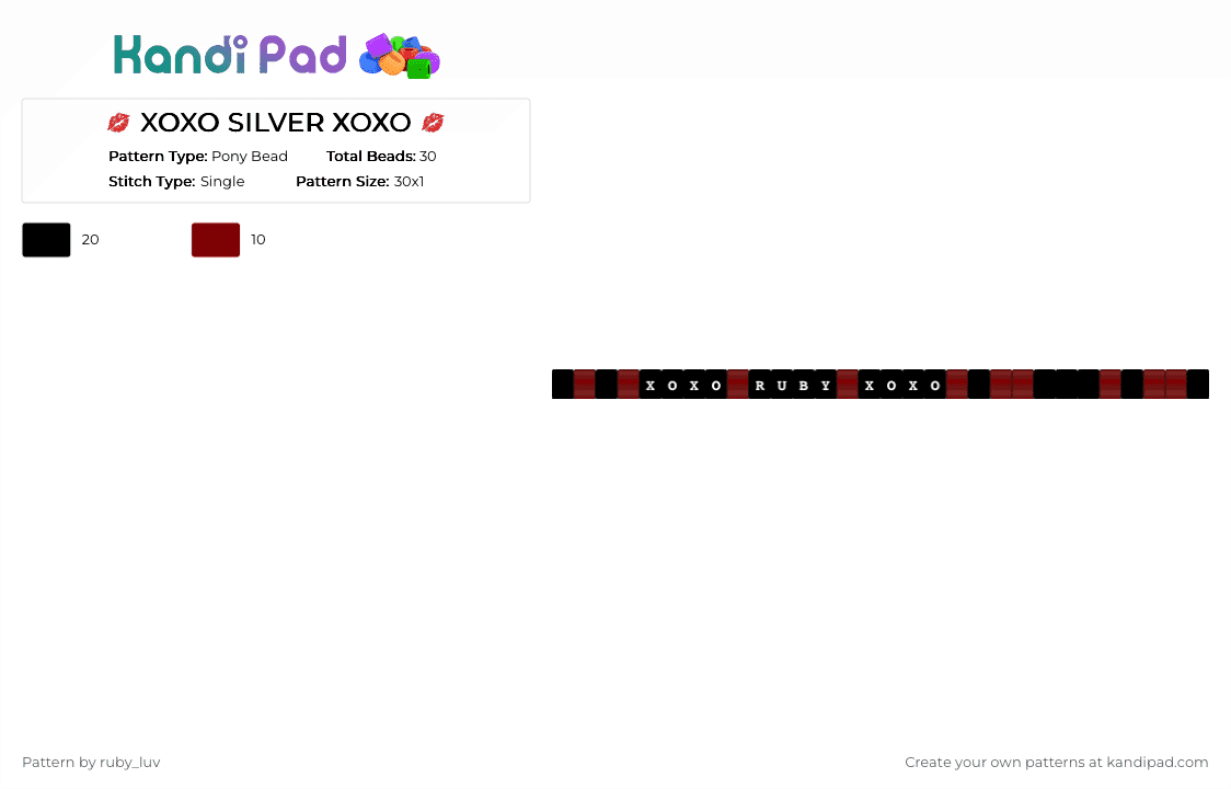 💋 XOXO RUBY XOXO 💋 - Pony Bead Pattern by ruby_luv on Kandi Pad - brown,black,ruby