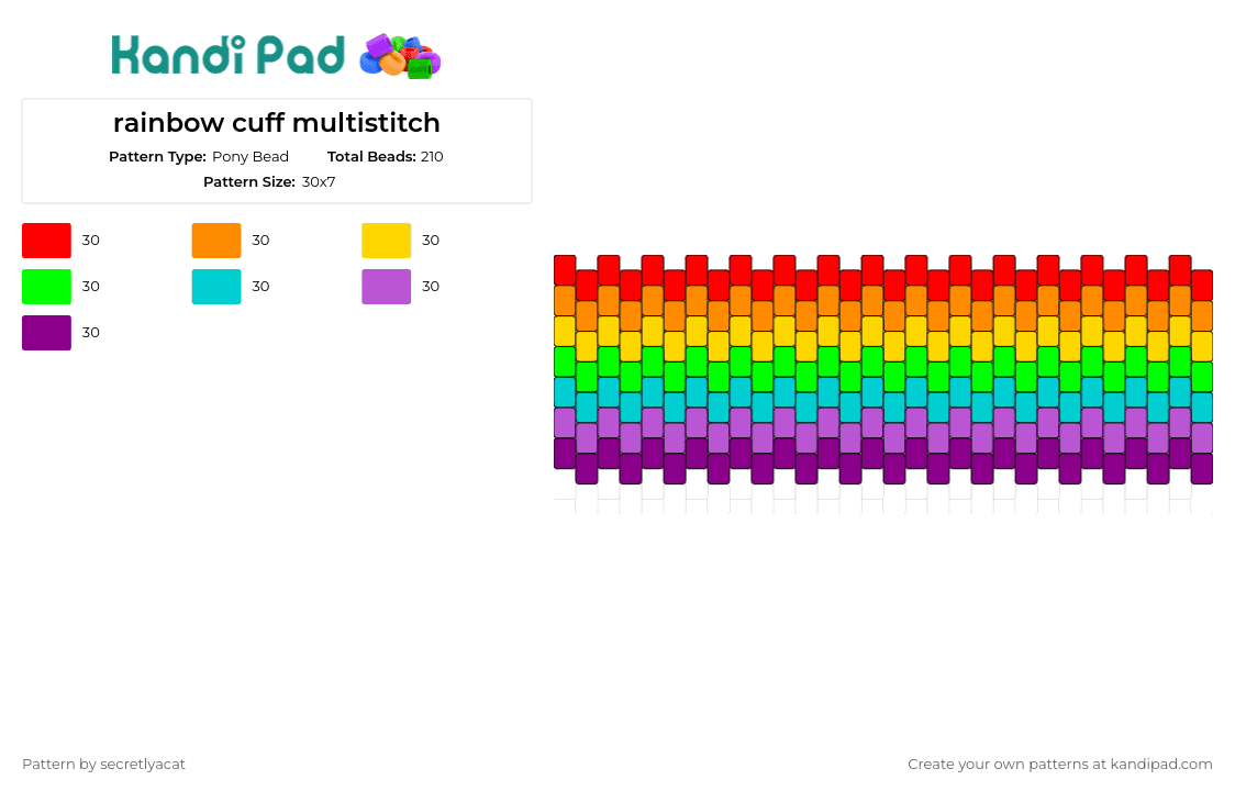 rainbow cuff multistitch - Pony Bead Pattern by secretlyacat on Kandi Pad - vertical,stripes,rainbow,cuff,colorful,simple