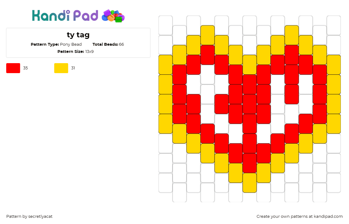 ty tag - Pony Bead Pattern by secretlyacat on Kandi Pad - ty,toys,beanie babies,heart,tag,text,logo,nostalgia,red,white,yellow