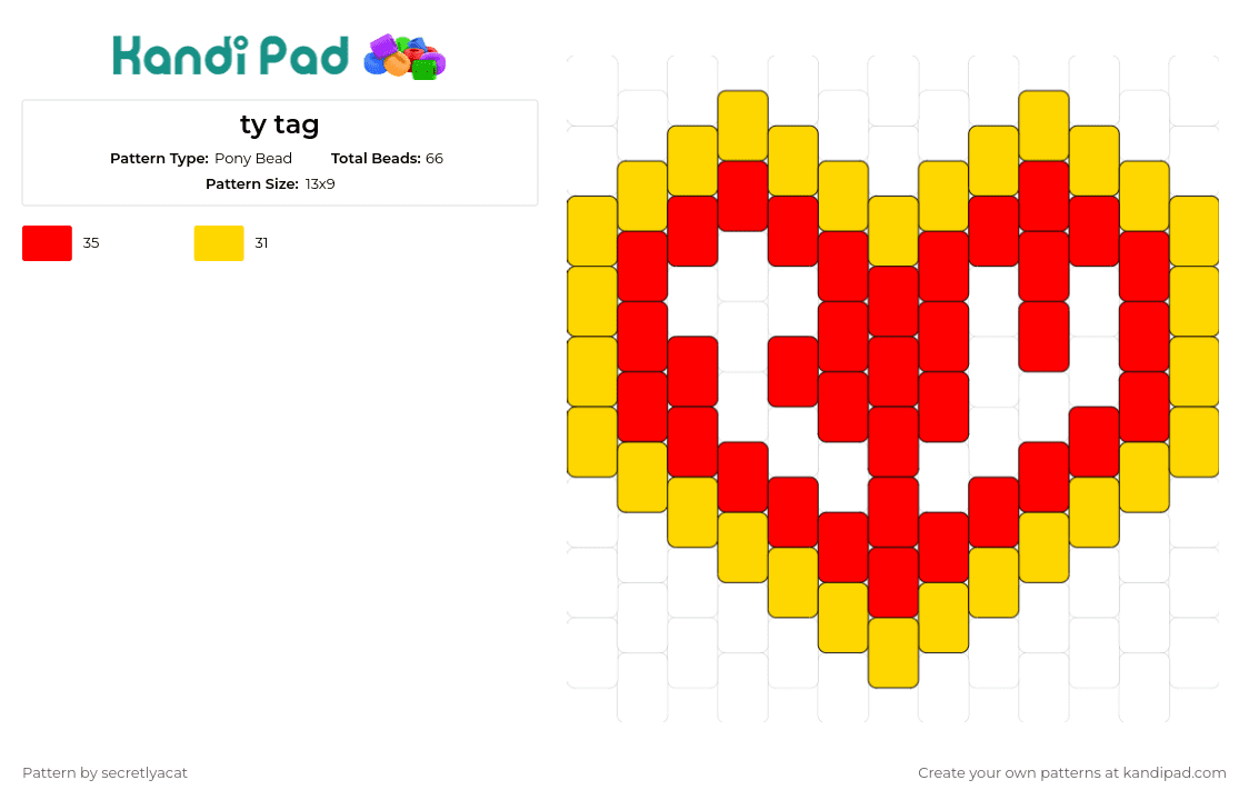 ty tag - Pony Bead Pattern by secretlyacat on Kandi Pad - ty,toys,beanie babies,heart,tag,text,logo,nostalgia,red,white,yellow