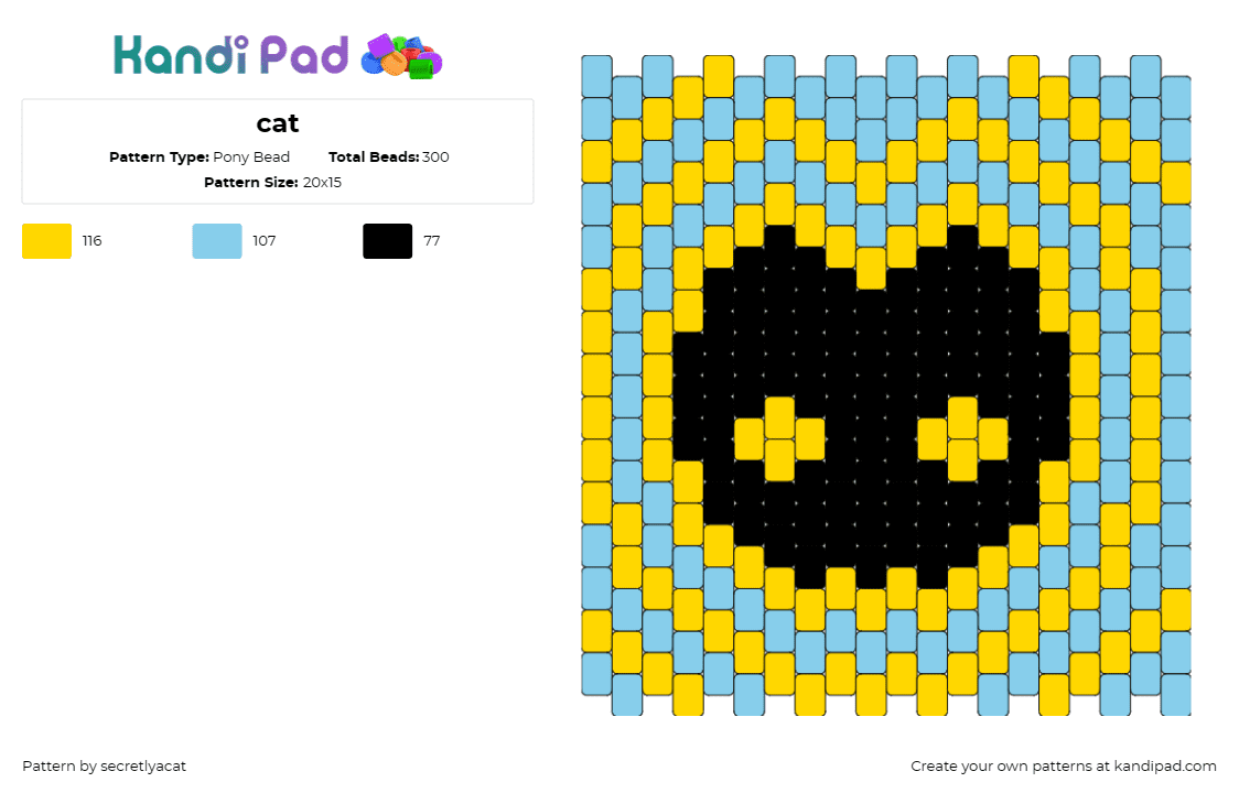 cat - Pony Bead Pattern by secretlyacat on Kandi Pad - trippy,cat,silhouette,psychedelic,geometric,hypnotic,black,yellow,light blue