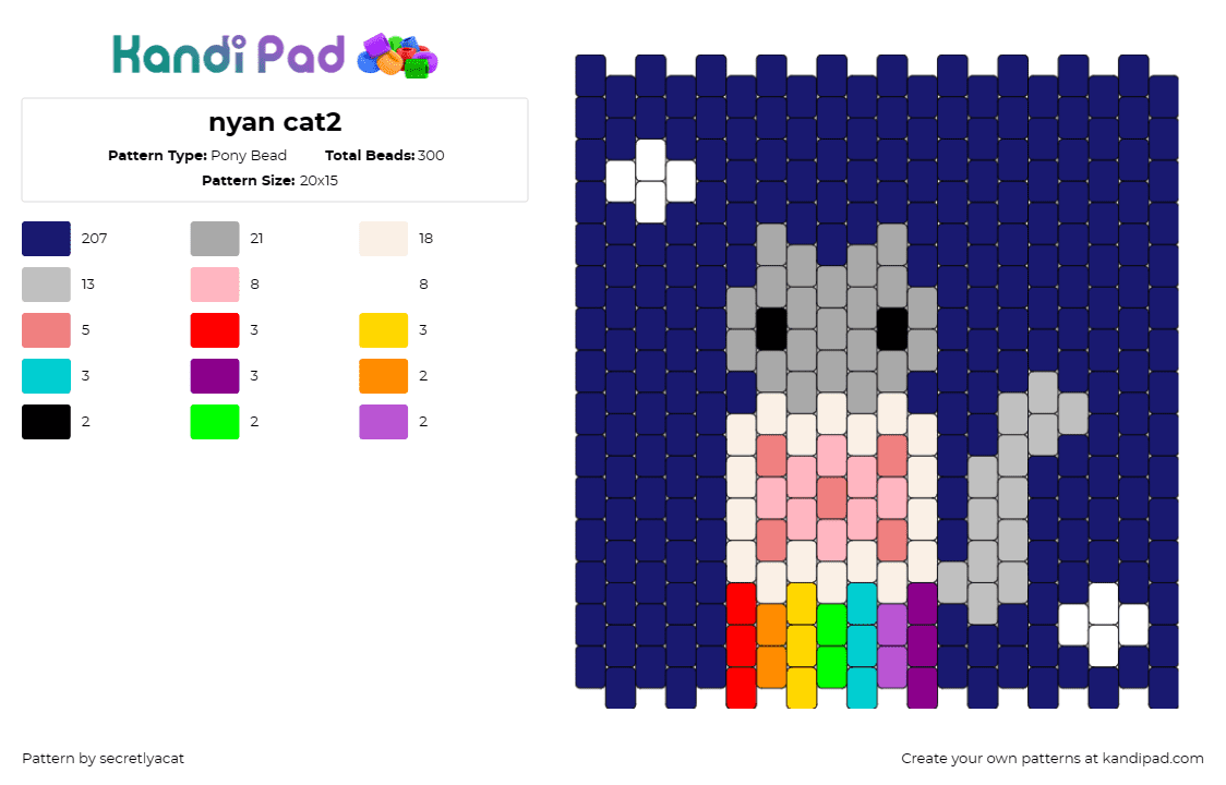 nyan cat2 - Pony Bead Pattern by secretlyacat on Kandi Pad - nyan cat,poptart,meme,rainbow,night,gray,blue,pink