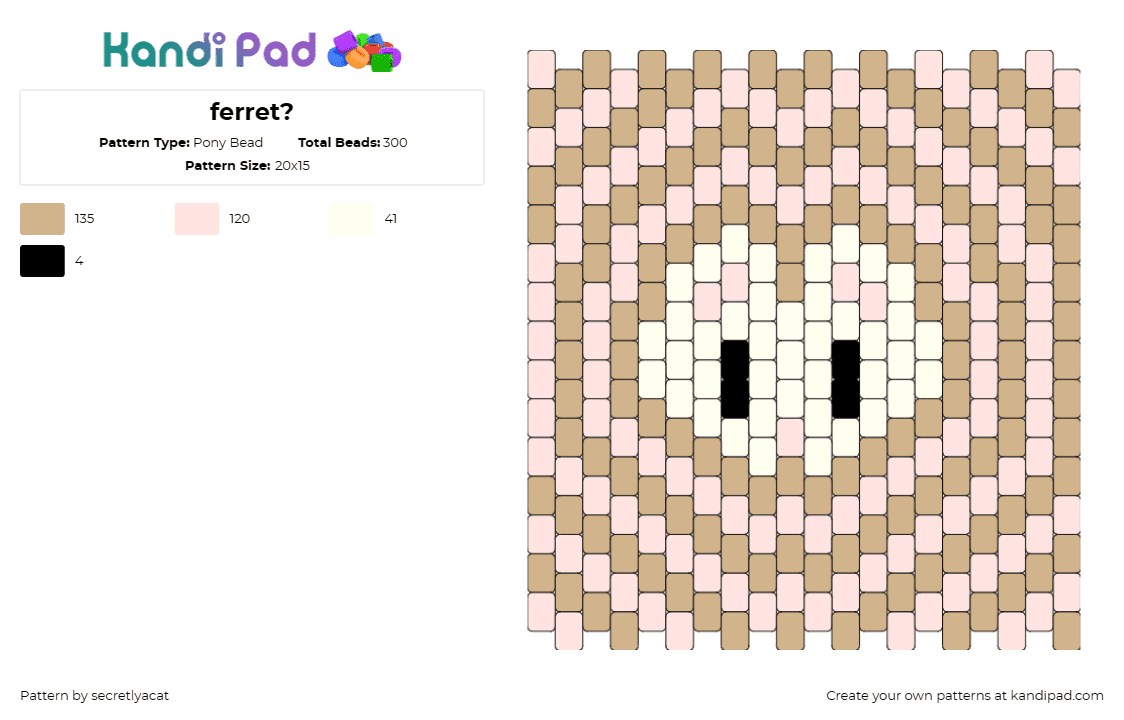 ferret? - Pony Bead Pattern by secretlyacat on Kandi Pad - ferret,hypnotic,animal,trippy,cute,beige,pink