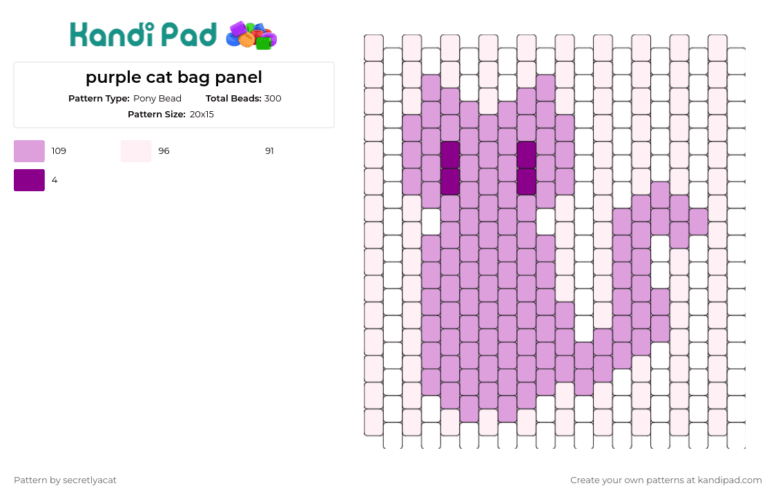 purple cat bag panel - Pony Bead Pattern by secretlyacat on Kandi Pad - cat,animal,pet,panel,bag,purple