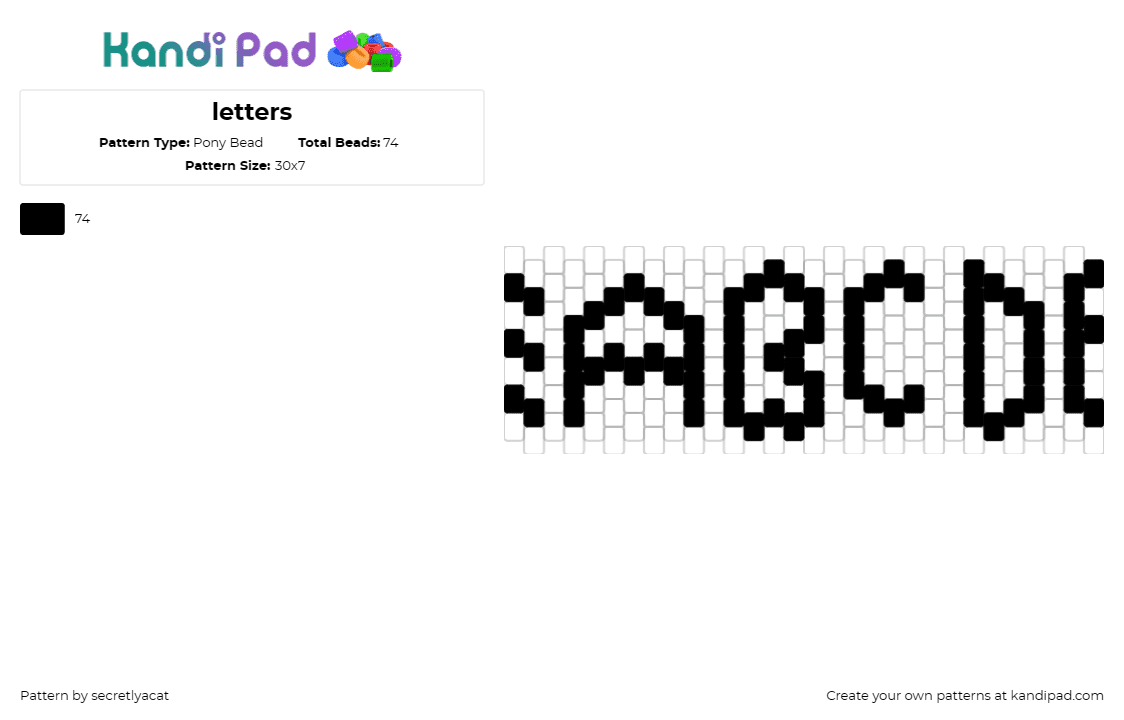 letters - Pony Bead Pattern by secretlyacat on Kandi Pad - alphabet,text,letters,simple,black