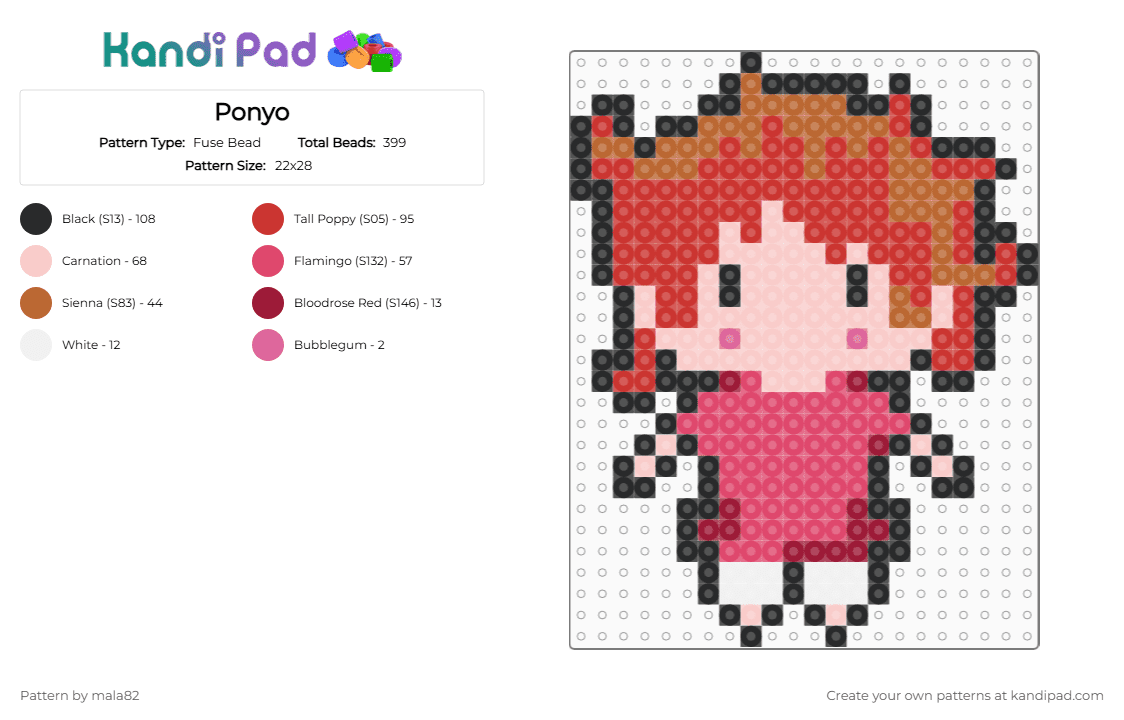 Ponyo - Fuse Bead Pattern by mala82 on Kandi Pad - beige,red