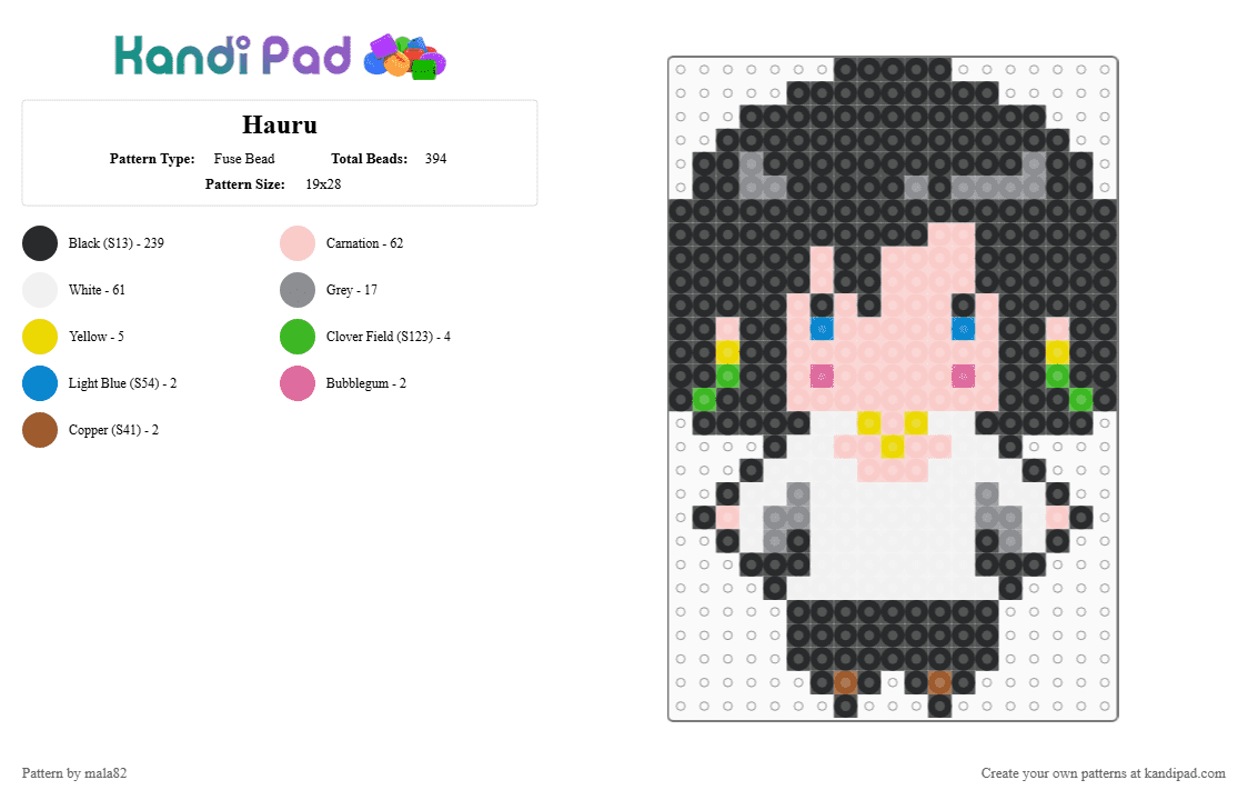 Hauru - Fuse Bead Pattern by mala82 on Kandi Pad - black,white,beige,gray