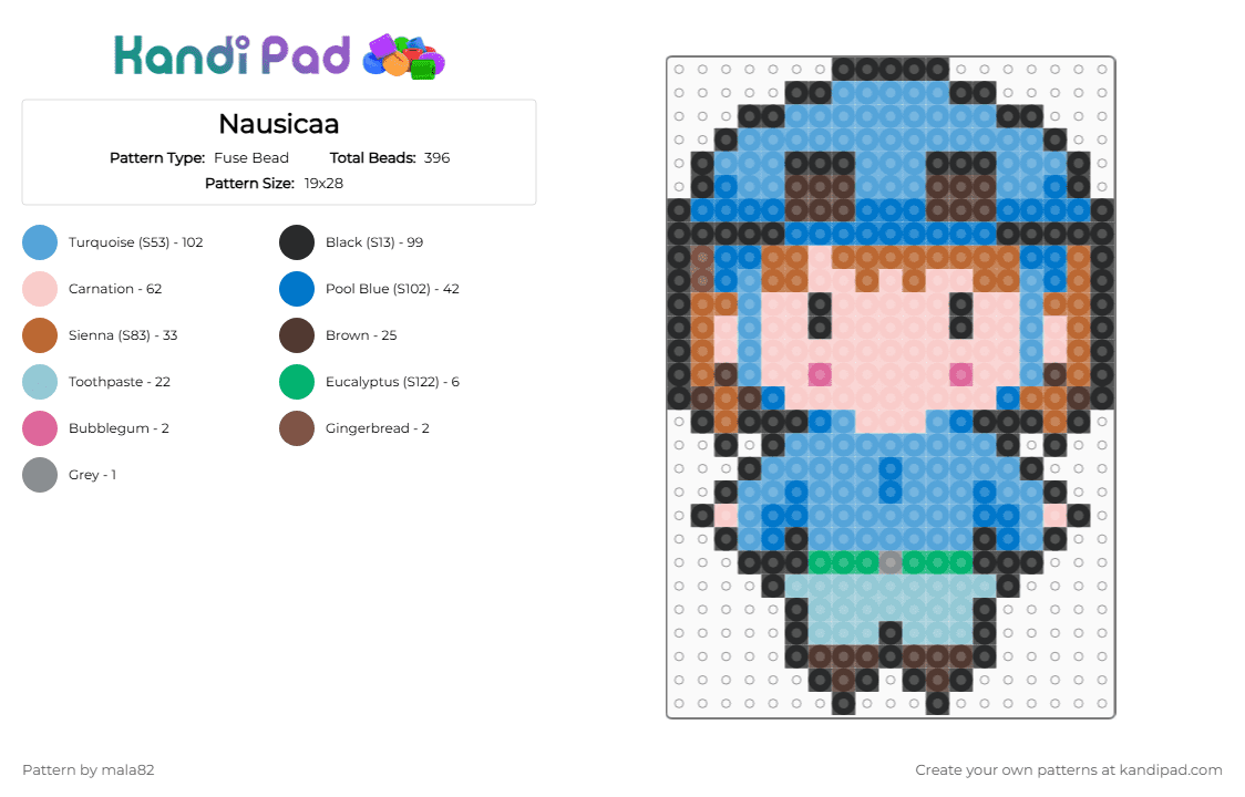 Nausicaa - Fuse Bead Pattern by mala82 on Kandi Pad - beige,tan,blue,light blue