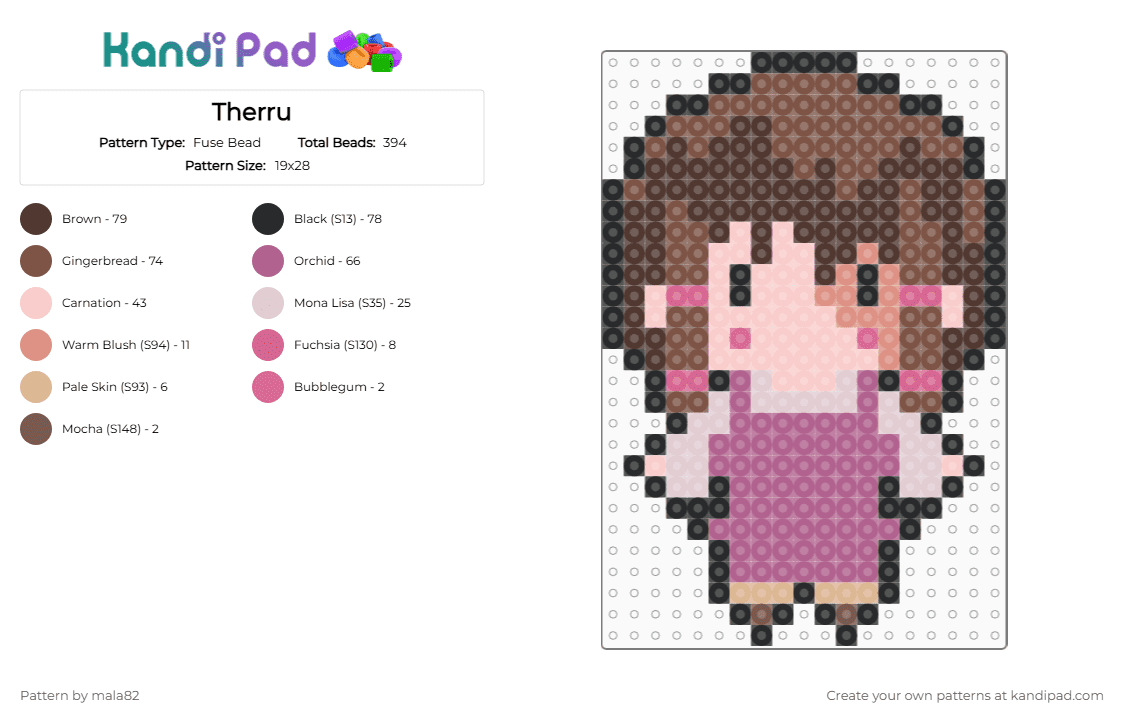 Therru - Fuse Bead Pattern by mala82 on Kandi Pad - brown,pink,tan