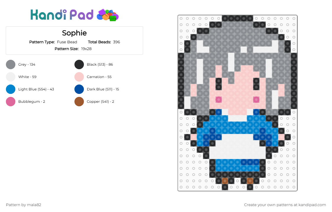 Sophie - Fuse Bead Pattern by mala82 on Kandi Pad - beige,gray,blue