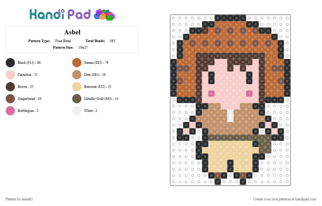 Asbel - Fuse Bead Pattern by mala82 on Kandi Pad - beige,tan
