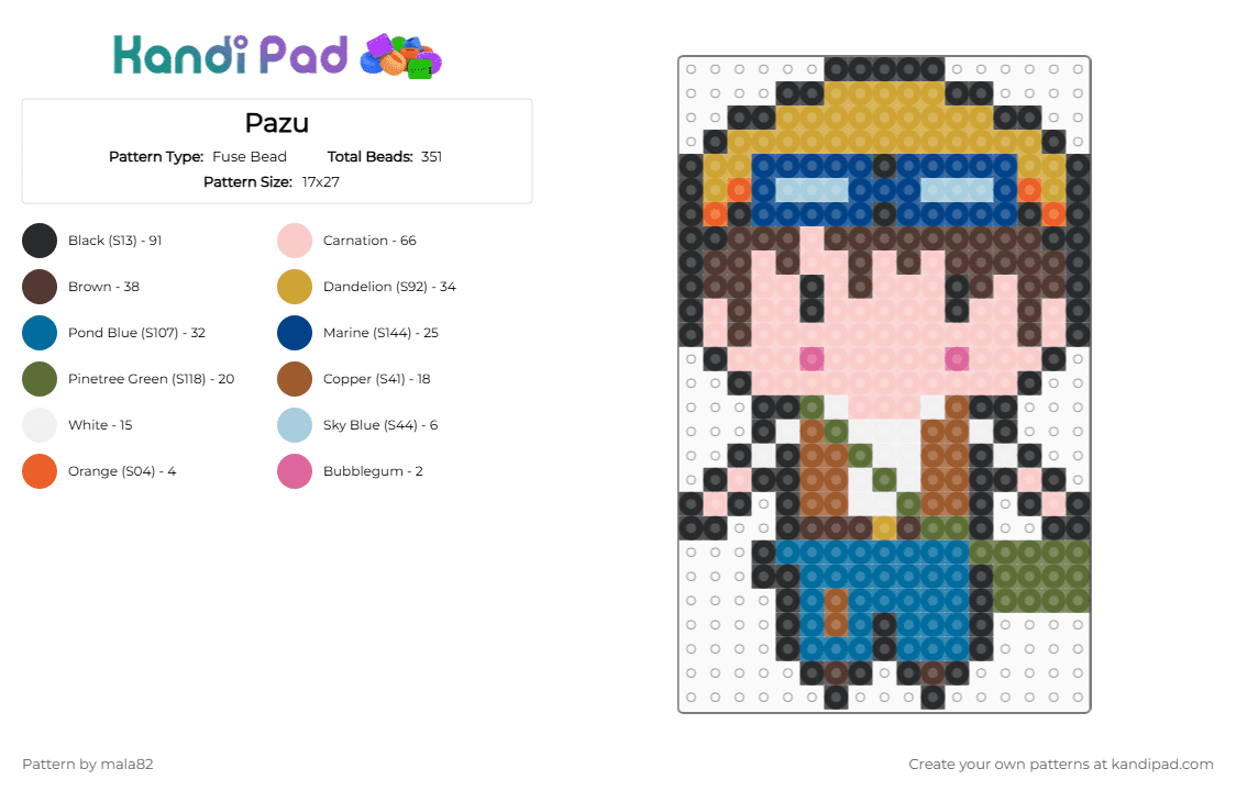 Pazu - Fuse Bead Pattern by mala82 on Kandi Pad - beige,brown,blue,orange