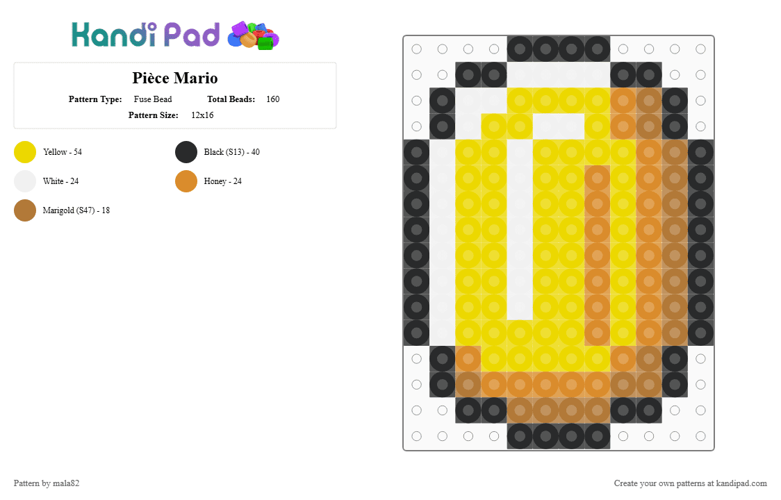 Pièce Mario - Fuse Bead Pattern by mala82 on Kandi Pad - yellow