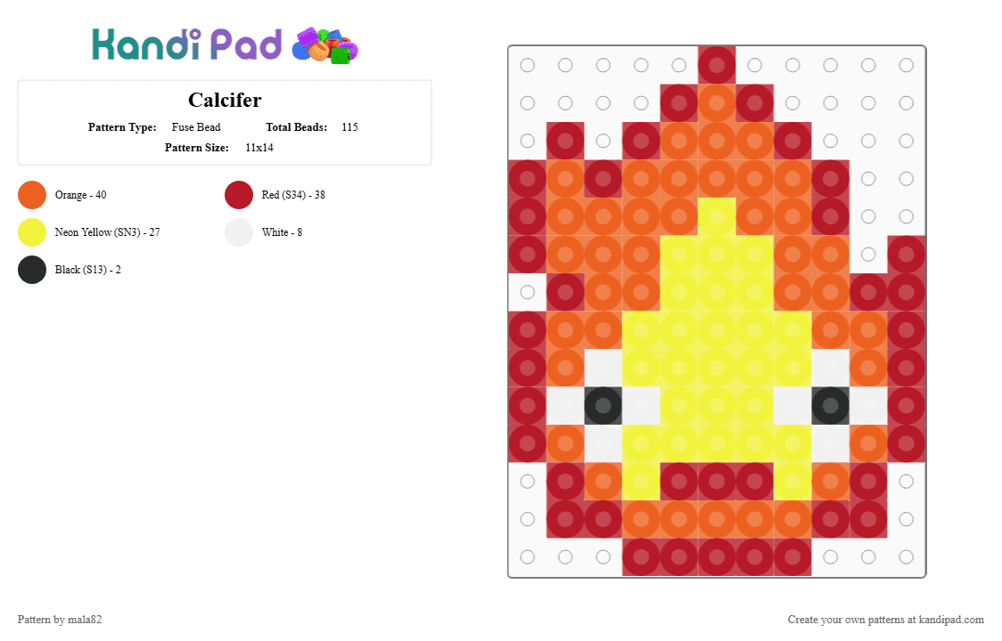 Calcifer - Fuse Bead Pattern by mala82 on Kandi Pad - red,orange