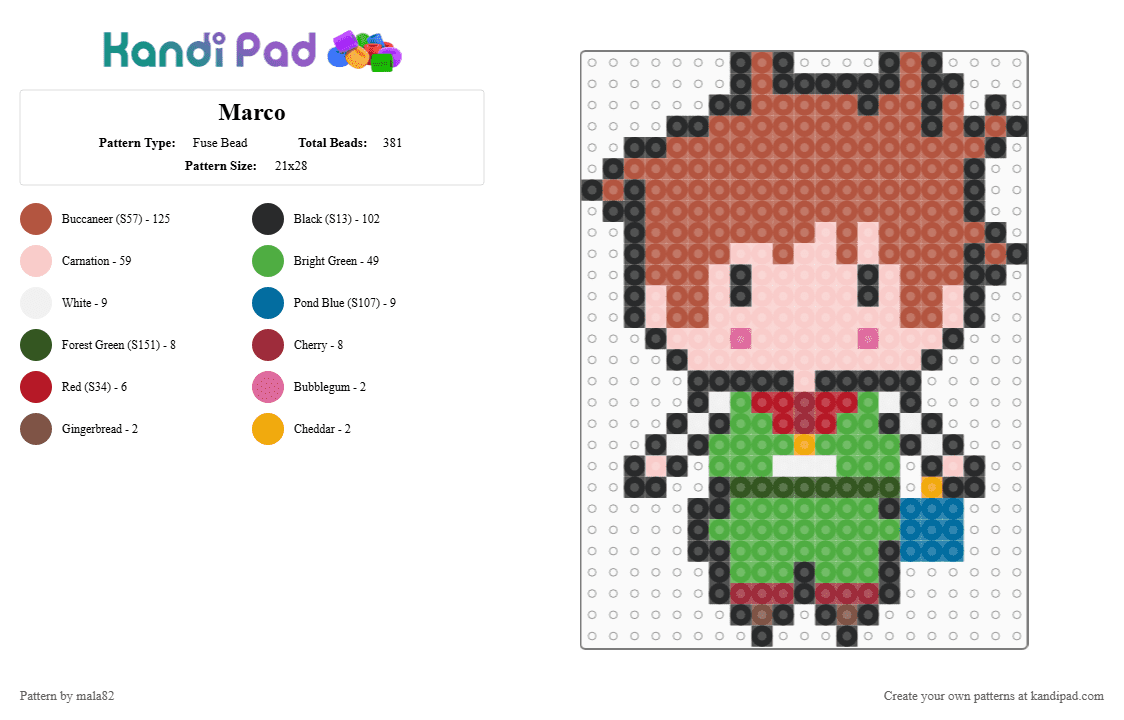 Marco - Fuse Bead Pattern by mala82 on Kandi Pad - 