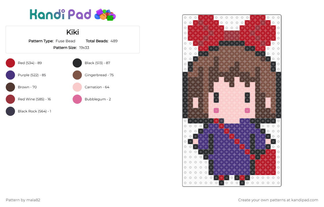 Kiki - Fuse Bead Pattern by mala82 on Kandi Pad - brown,tan,purple,colorful