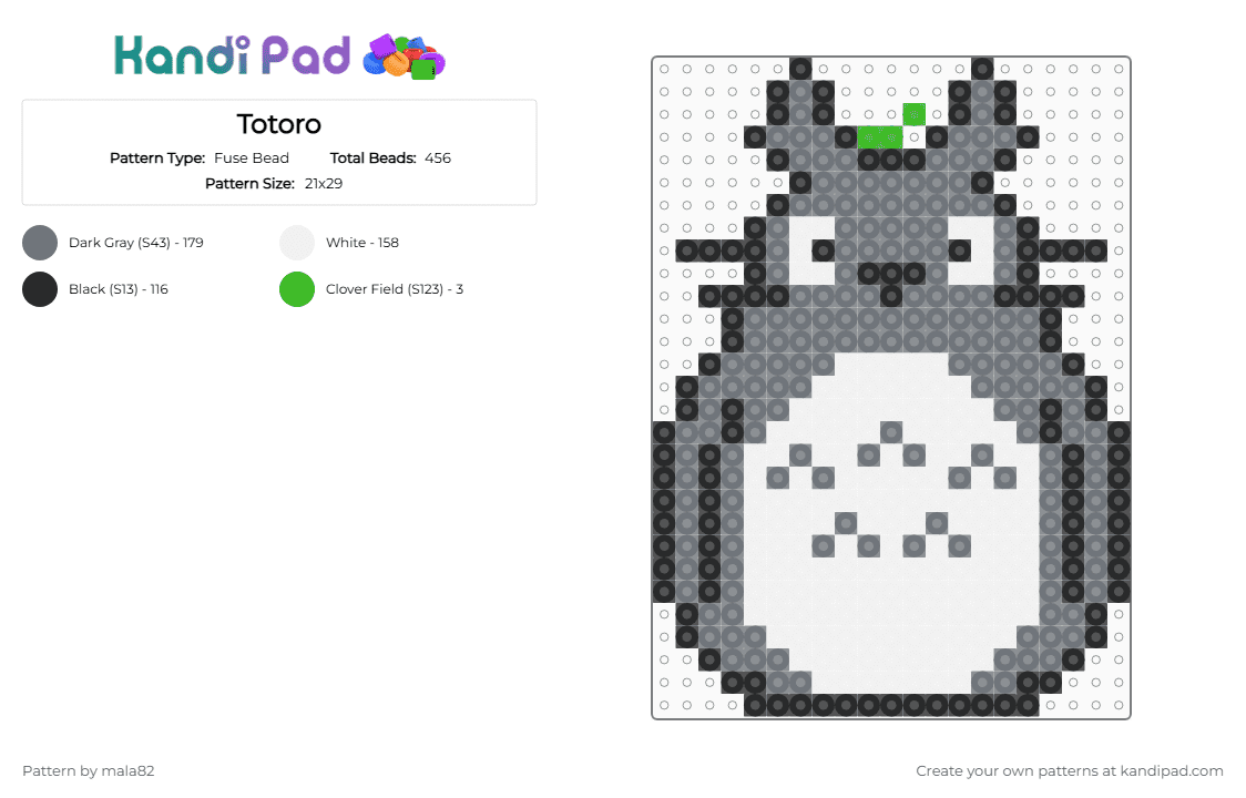 Totoro - Fuse Bead Pattern by mala82 on Kandi Pad - gray,white