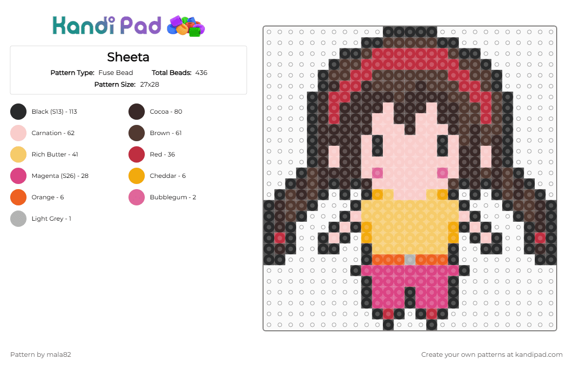 Sheeta - Fuse Bead Pattern by mala82 on Kandi Pad - beige,brown