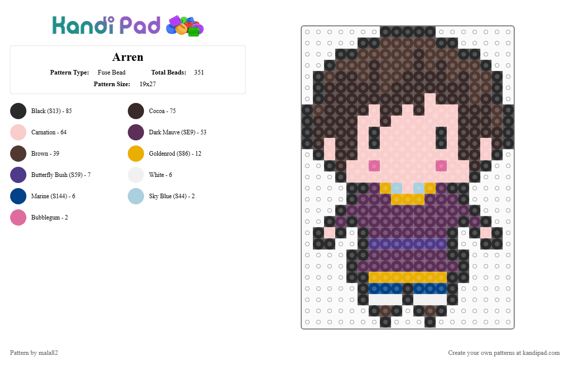 Arren - Fuse Bead Pattern by mala82 on Kandi Pad - beige,pink,brown
