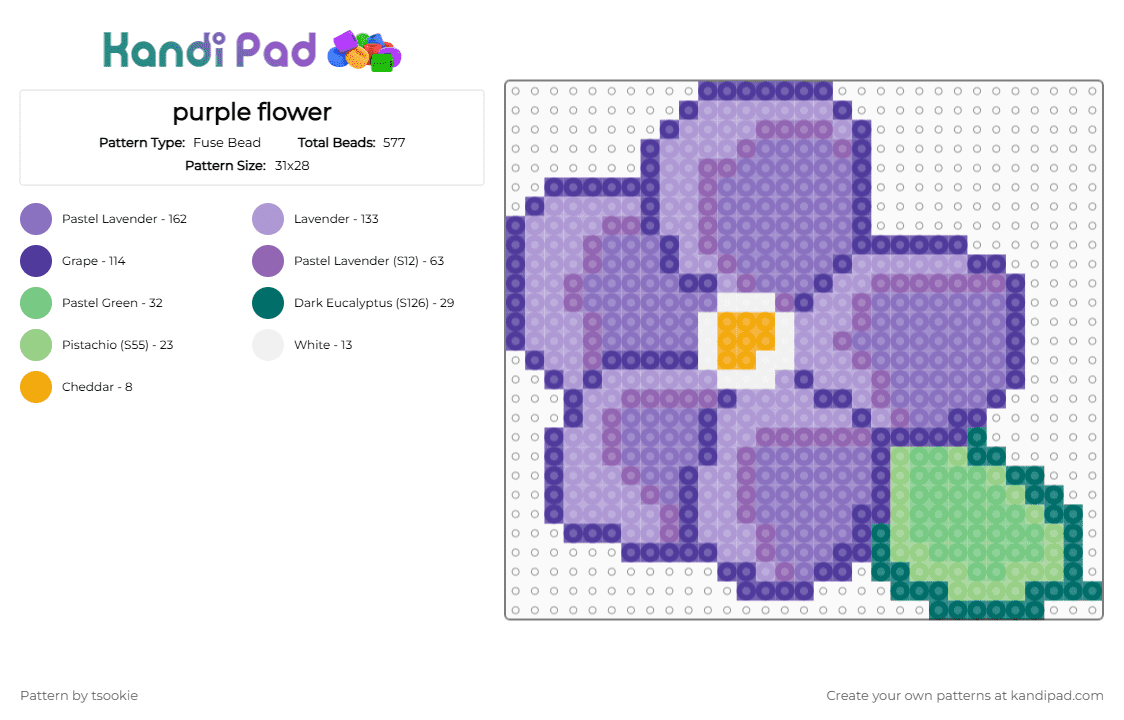 purple flower - Fuse Bead Pattern by tsookie on Kandi Pad - purple,blue,pink,flower,flora,fauna,cute,small,simple,nature