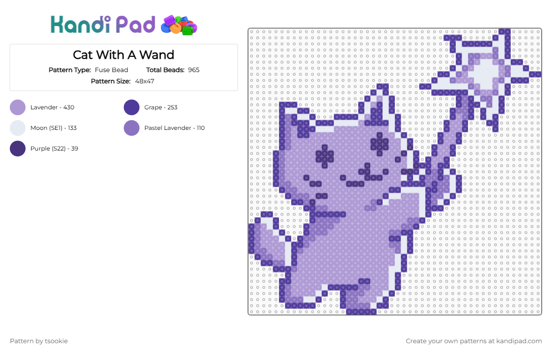 Cat With A Wand - Fuse Bead Pattern by tsookie on Kandi Pad - purple,pink,dreamy,cat,magical,star,aesthetic,cute,starry