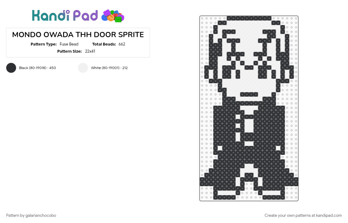 MONDO OWADA THH DOOR SPRITE - Fuse Bead Pattern by galarianchocobo on Kandi Pad - black, danganronpa, trigger happy havoc, white